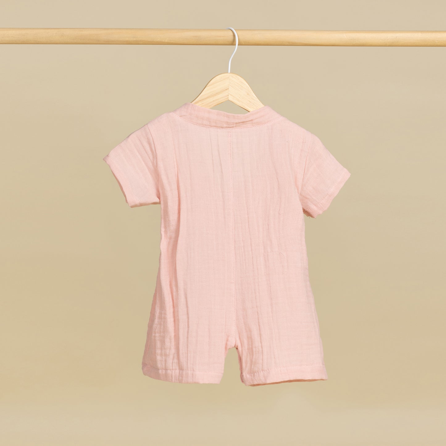 Müslin Kısa Kollu Kimono Toz Pembe Bebek Tulumu