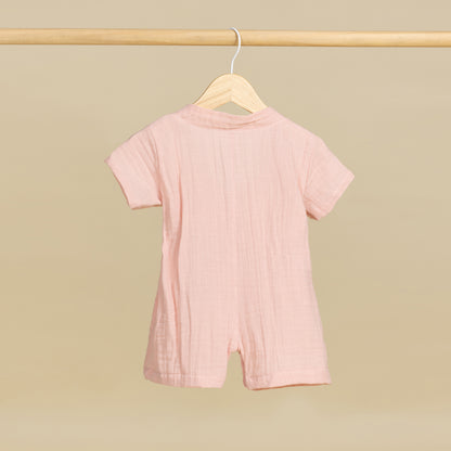 Müslin Kısa Kollu Kimono Toz Pembe Bebek Tulumu