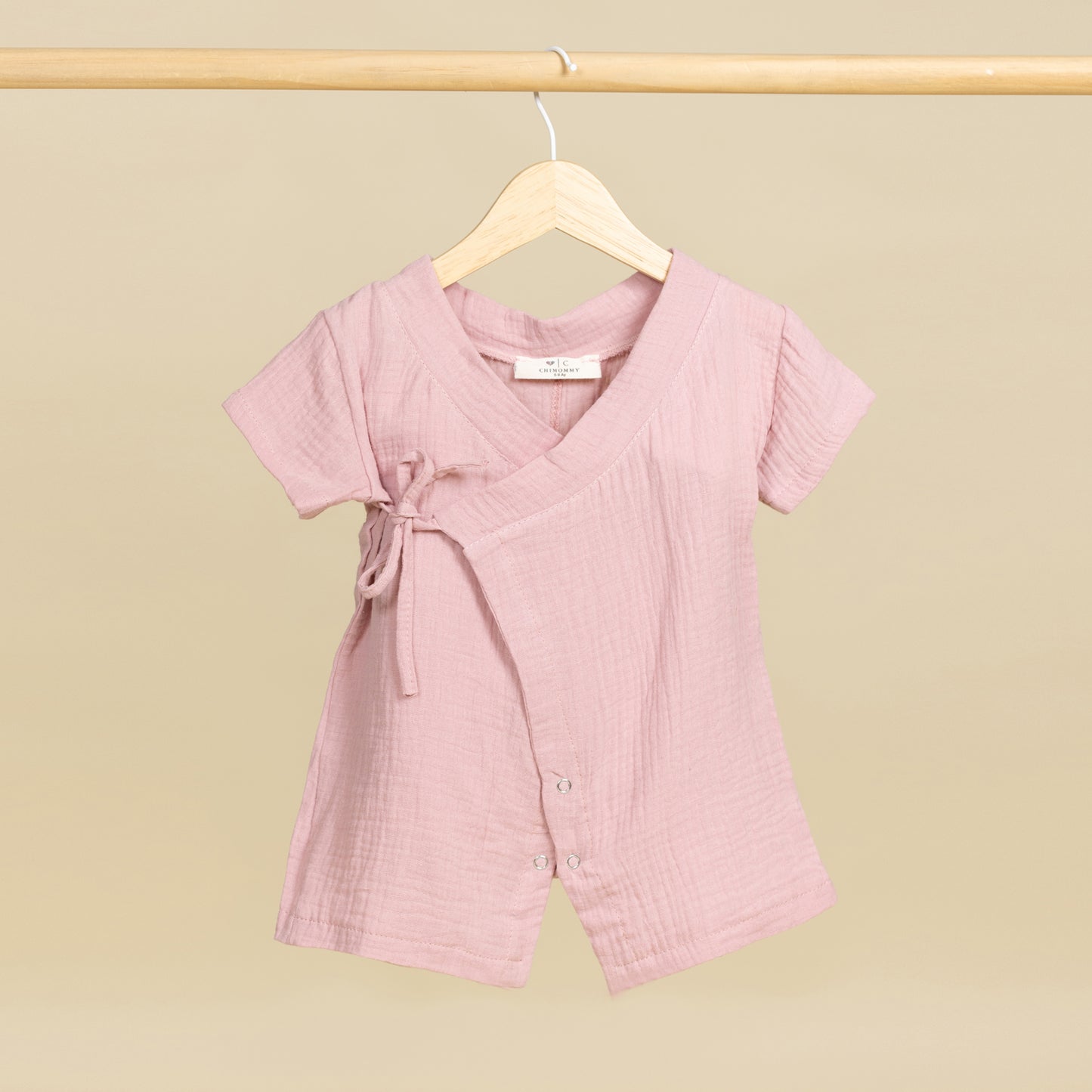 Müslin Kısa Kollu Kimono Pembe Bebek Tulumu