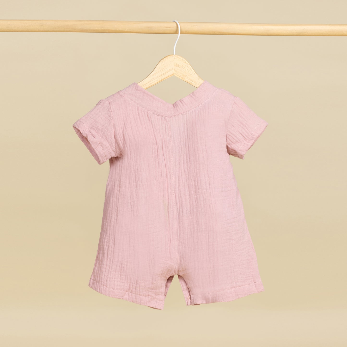 Müslin Kısa Kollu Kimono Pembe Bebek Tulumu