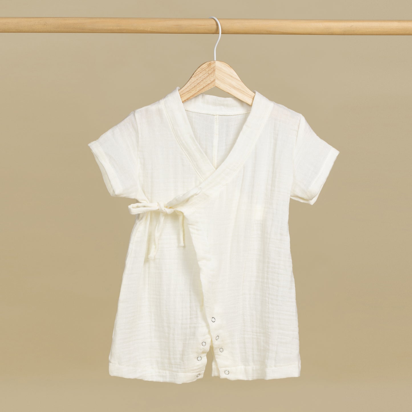 Müslin Kısa Kollu Kimono Beyaz Bebek Tulumu