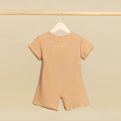 Müslin Kısa Kollu Kimono Camel Bebek Tulumu