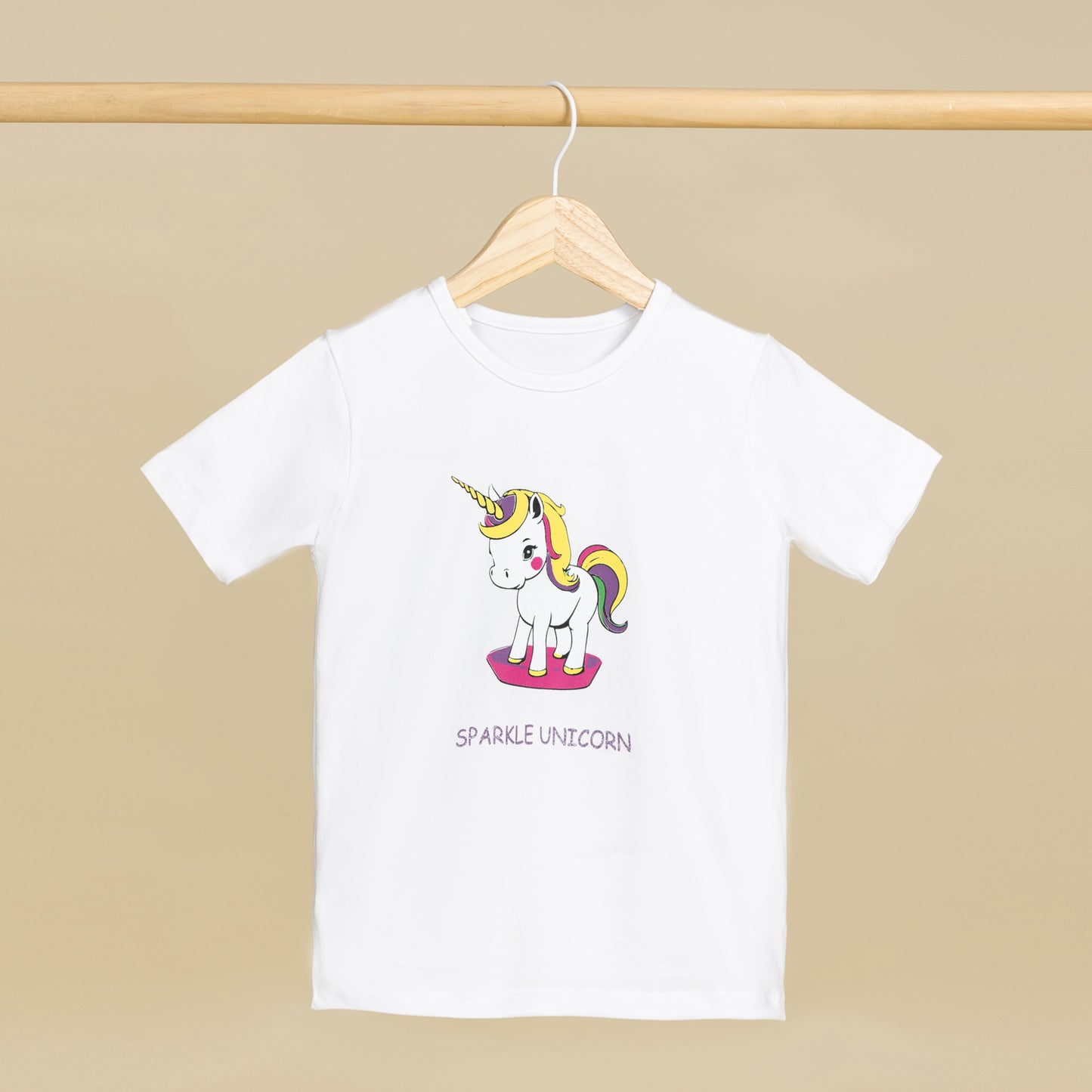 Sparkle Unicorn Baskılı Beyaz Kız Çocuk Tişörtü