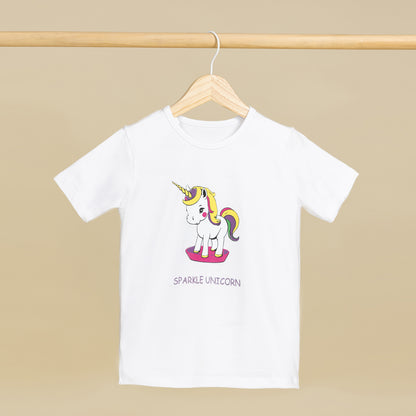 Sparkle Unicorn Baskılı Beyaz Kız Çocuk Tişörtü