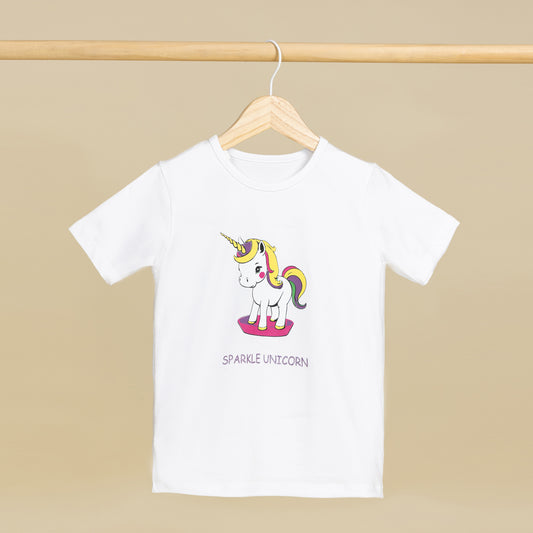 Sparkle Unicorn Baskılı Beyaz Kız Çocuk Tişörtü