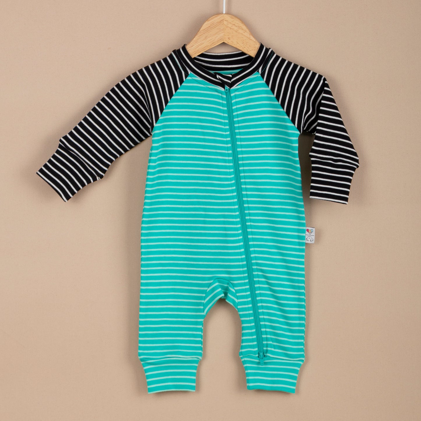 Minty Fresh Lines Fermuarlı Organik Bebek Tulumu