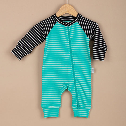 Minty Fresh Lines Fermuarlı Organik Bebek Tulumu
