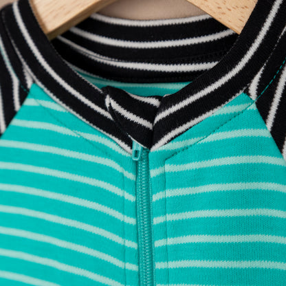 Minty Fresh Lines Fermuarlı Organik Bebek Tulumu