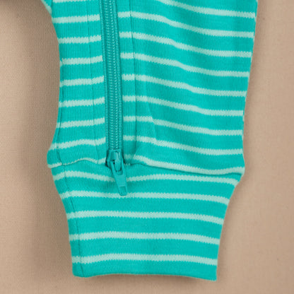 Minty Fresh Lines Fermuarlı Organik Bebek Tulumu