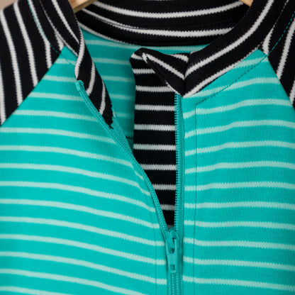 Minty Fresh Lines Fermuarlı Organik Bebek Tulumu