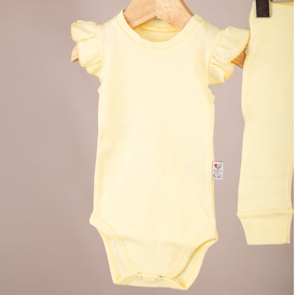 Omuz Fırfırlı Sarı Body ve Patiksiz Alt