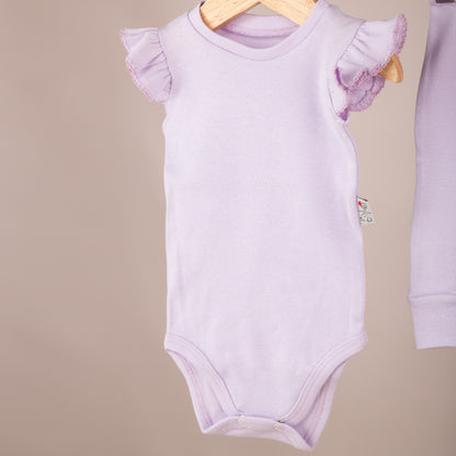 Omuz Fırfırlı Lila Body ve Patiksiz Alt