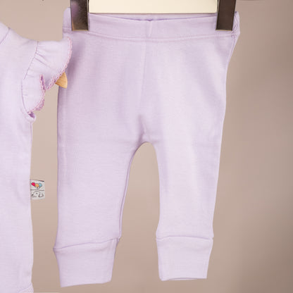 Omuz Fırfırlı Lila Body ve Patiksiz Alt