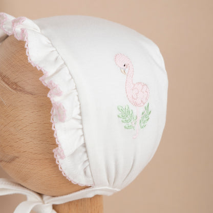 Nazenin Flamingo Nakışlı Pembe Tığ İşi Süslemeli Bebek Şapkası