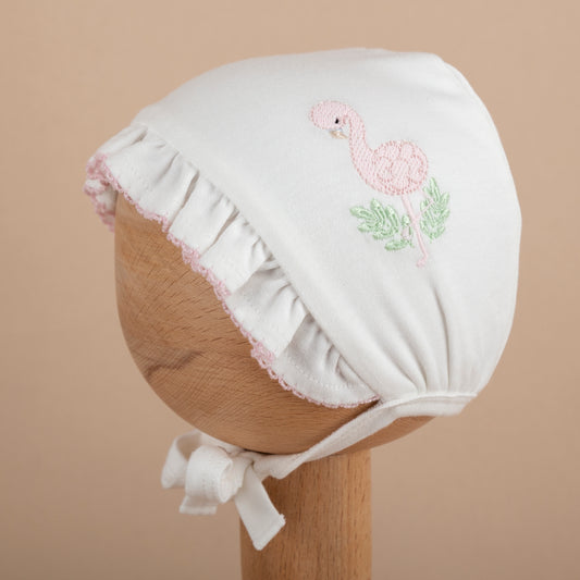 Nazenin Flamingo Nakışlı Pembe Tığ İşi Süslemeli Bebek Şapkası