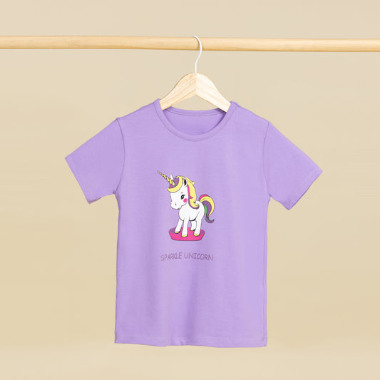 Sparkle Unicorn Baskılı Mor Kız Çocuk Tişörtü