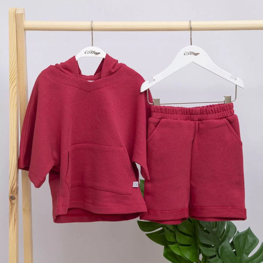 Oversize Şortlu Açık Bordo Sweatshirt Takım