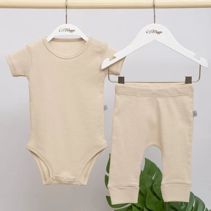 Bej Kısa Kol Body ve Pantolon Set | Organik Pamuk