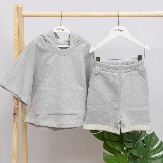 Oversize Şortlu Gri Sweatshirt Takım