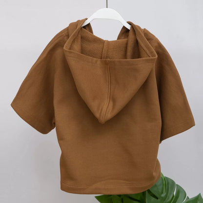 Oversize Şortlu Kahverengi Sweatshirt Takım