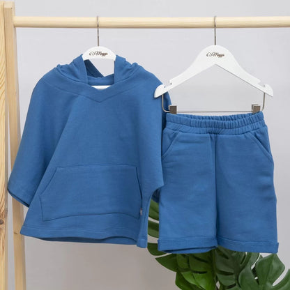 Oversize Şortlu Mavi Sweatshirt Takım