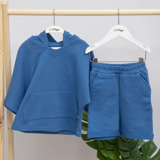 Oversize Şortlu Mavi Sweatshirt Takım