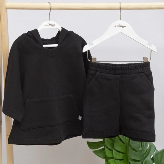 Oversize Şortlu Siyah Sweatshirt Takım